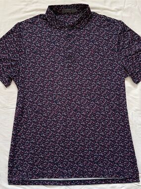 G/FORE Floral Print Golf Polo Shirt Men’s Size Large Navy Performance Stretch